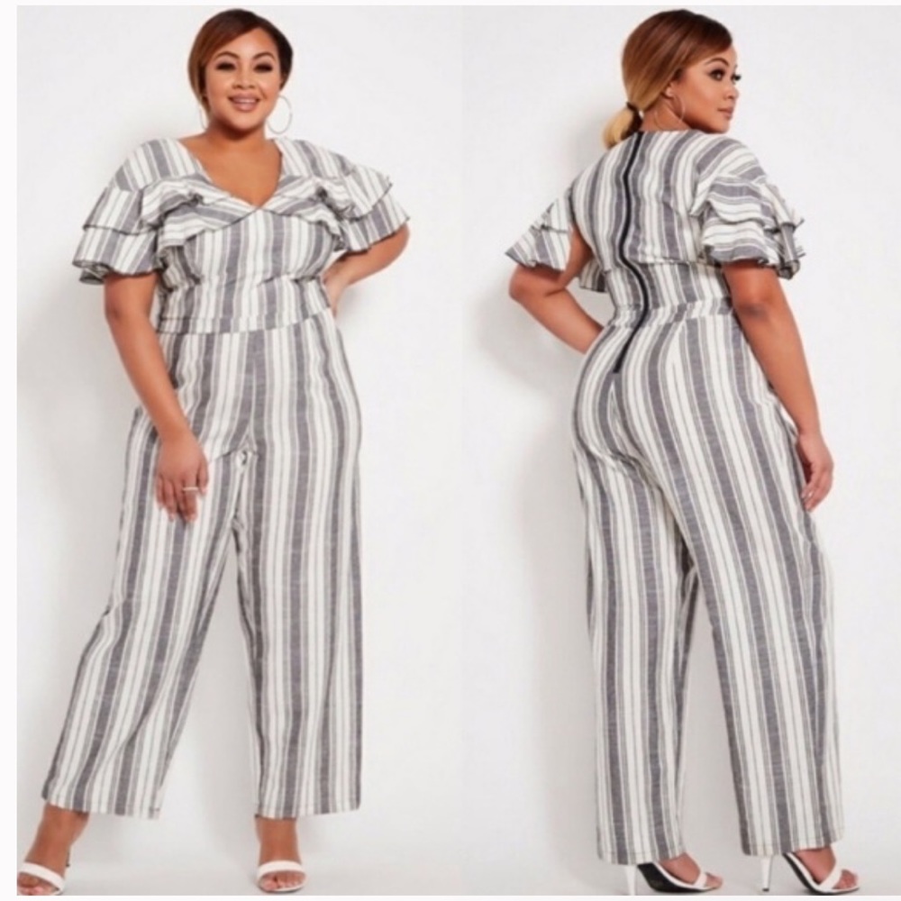 34. Ashley Stewart | Linen Striped Size 14 Jumpsuit